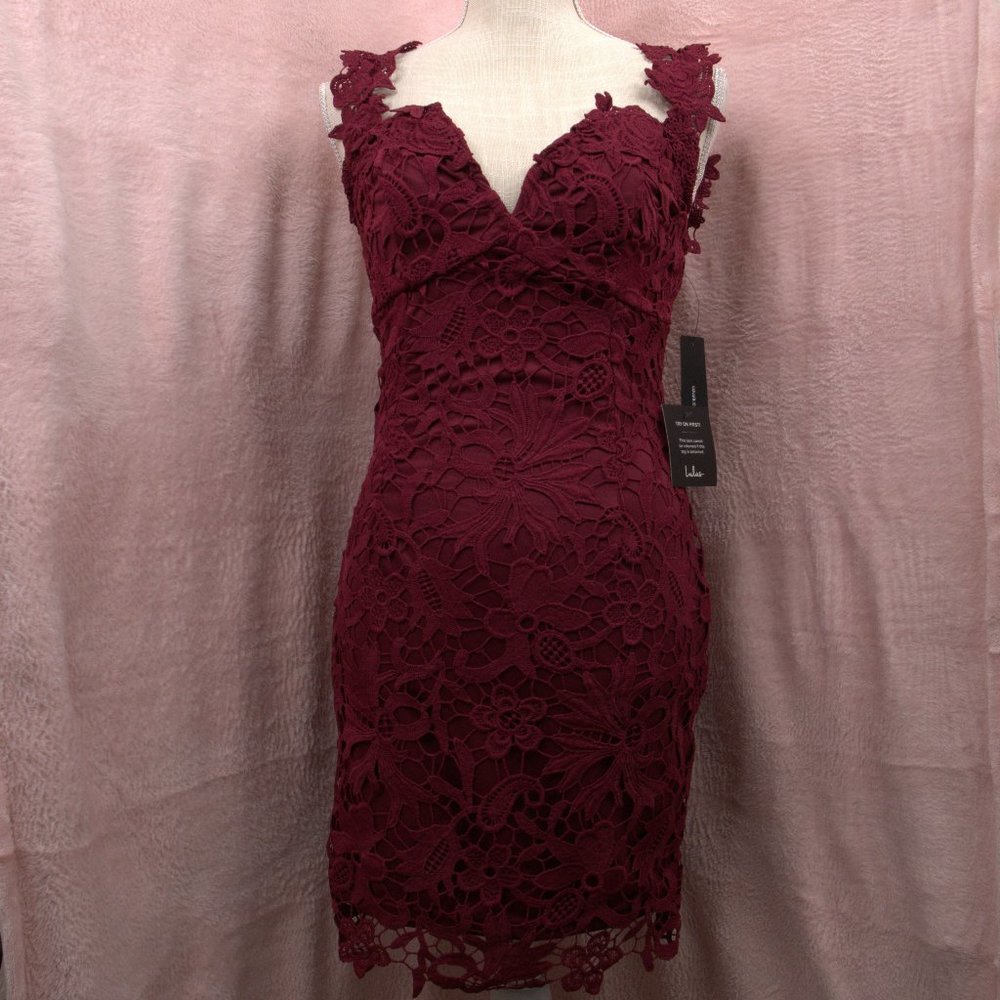 Lulu's Uno, Dos, Lace Burgundy Bodycon Dress